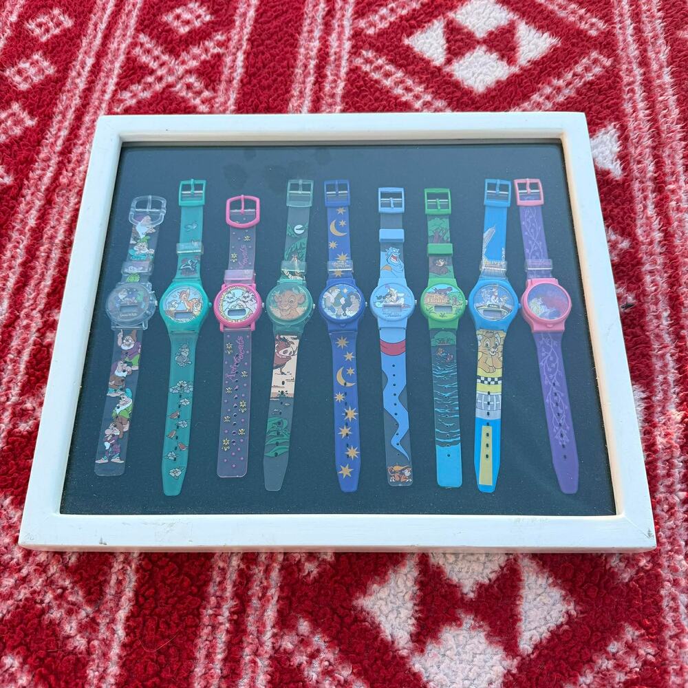 Vintage Disney 9 Watch Lot 90s Shadowbox Display 1990 Fantasma Promo Collection